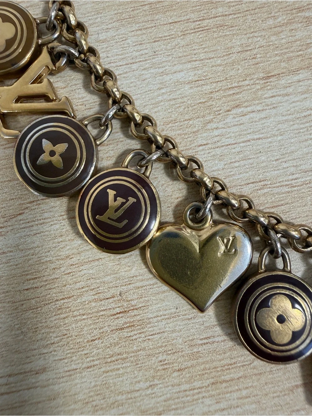 Louis Vuitton pastilles Gold and Brown bag Charm Chain Key Holder